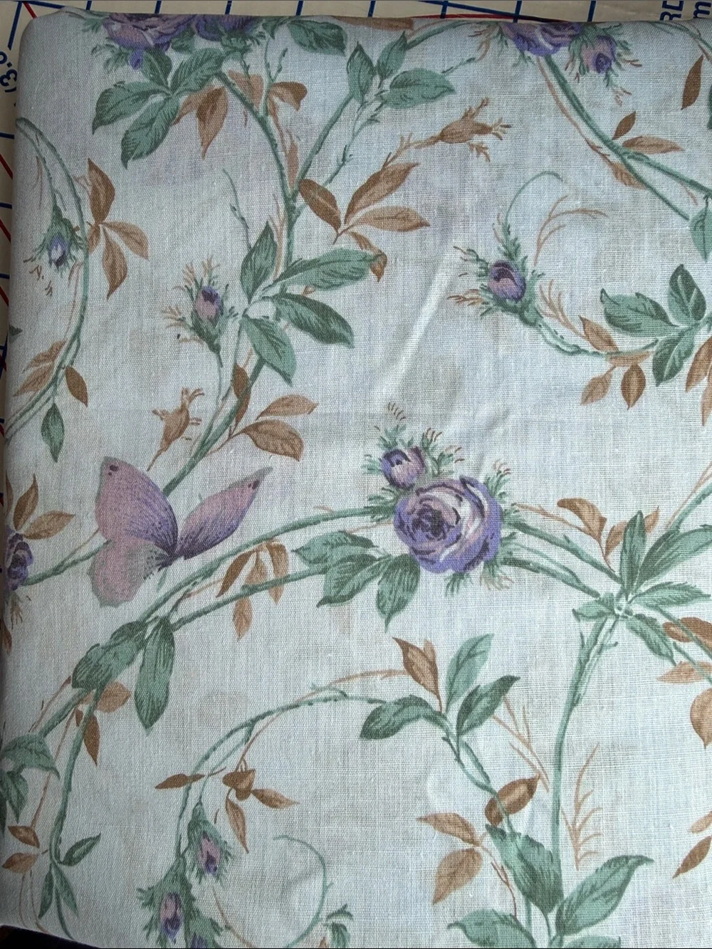 Vintage 80s Rose Butterfly Fabric 4 Yards x 44 Lightweight Floral